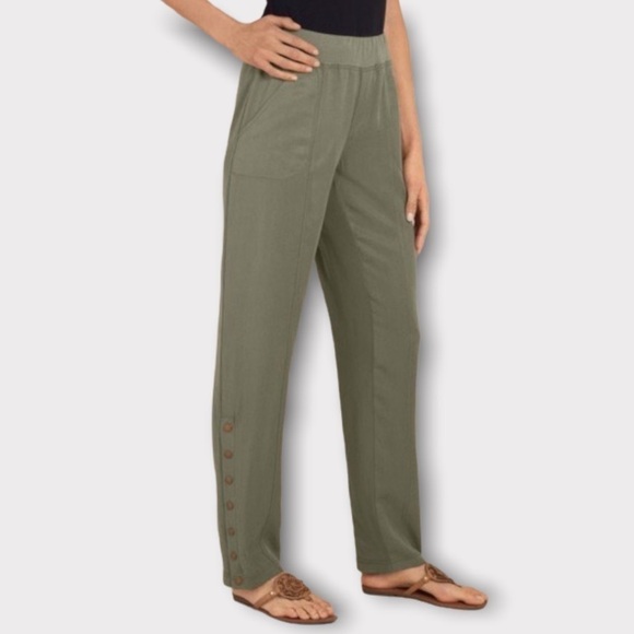 𝅺Soft Surroundings Twill Pants with Ankle Snaps Light Olive Green Sz XS - Picture 1 of 7